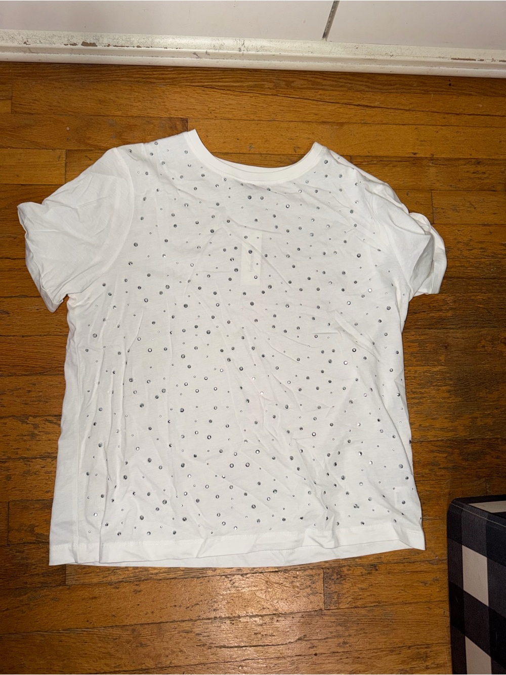 White Short Sleeve Tee with Sparkle Studs